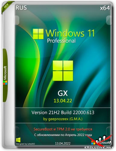 Windows 11 Pro x64 21H2.22000.613 GX 13.04.22 (RUS/2022)
