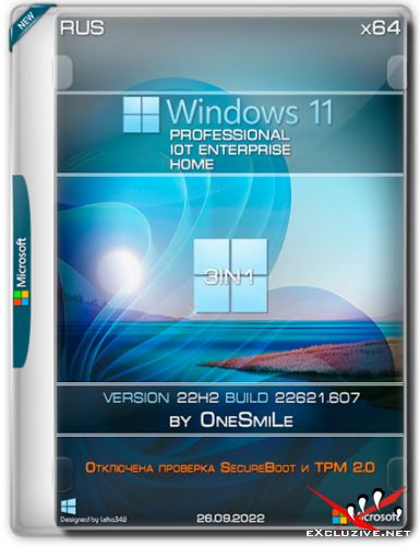 Windows 11 x64 3in1 22H2.22621.607 by OneSmiLe (RUS/2022)